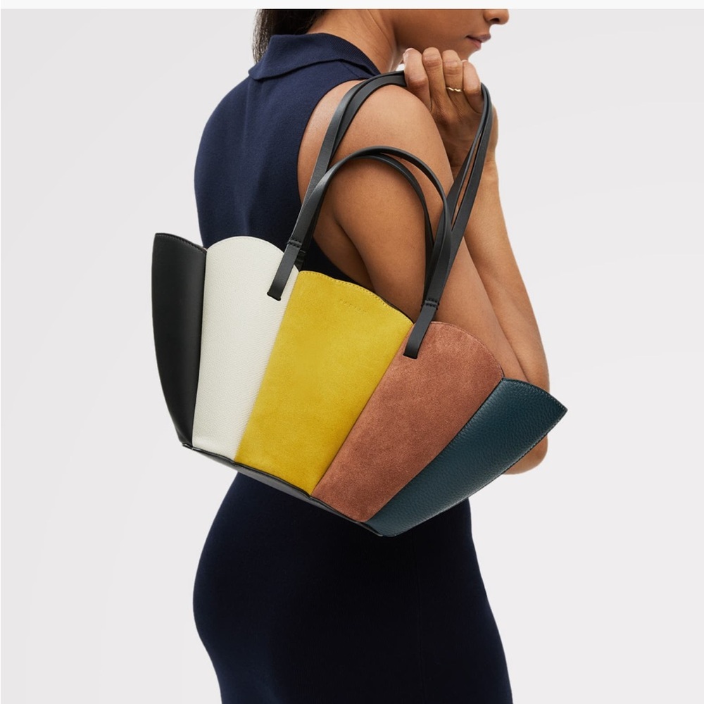RADLEY LONDON Multi-Panel Colorblock Tote in Black, White, Yellow, Brown & Teal